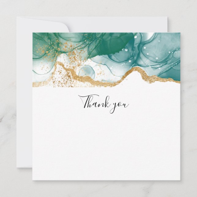 Green Emerald Gold Border Modern Trendy Thank you Note Card (Front)
