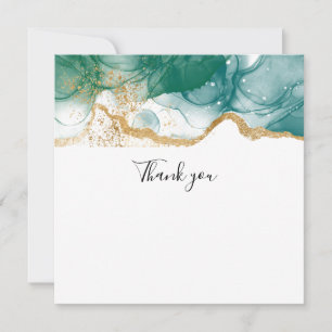 Green Emerald Gold Border Modern Trendy Thank you Note Card