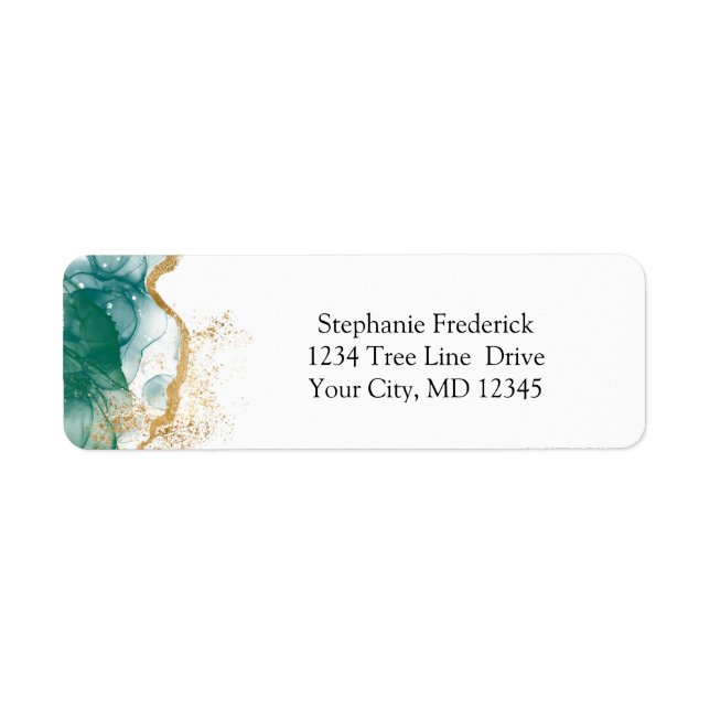Green Emerald Gold Border Modern Trendy Watercolor Label (Front)