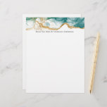 Green Emerald Gold Border Modern Trendy Watercolor Letterhead<br><div class="desc">A feminine green and gold watercolor design letterhead with text at the top that can be edited.</div>
