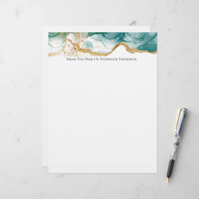 Green Emerald Gold Border Modern Trendy Watercolor Letterhead | Zazzle