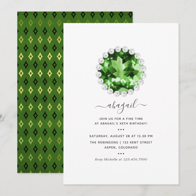 Green Emerald Mardi Gras  Birthday Party Invitation (Front/Back)