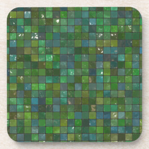 Green Emerald Shiny Glass Tiles Texture Background Drink Coaster