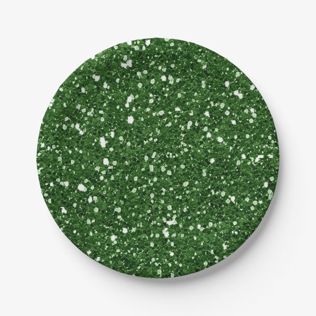 Green Emerald Sparkle Glitter Glam Custom Party Paper Plates (Front)