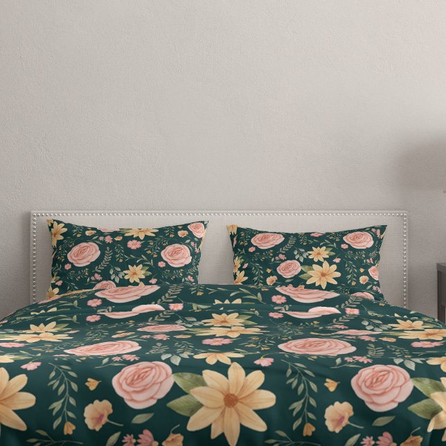 Green Emerald Vintage Wildflower Rose Pattern  Pillow Case (Green Emerald Vintage Wildflower Rose Pattern Pillow Case)