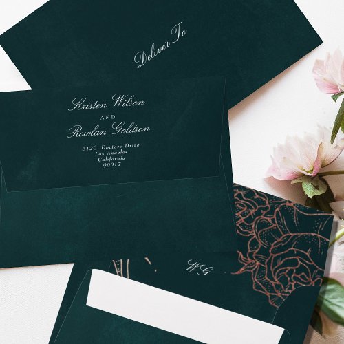 Green Emeralds Flower Wreath Rose Foil Invitation Envelope