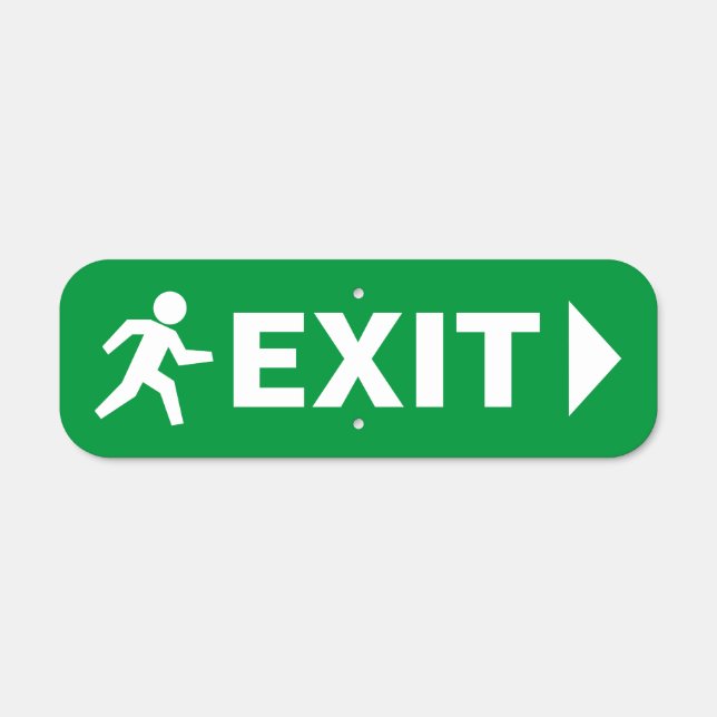 Green emergency exit sign with arrow and symbol (Front)