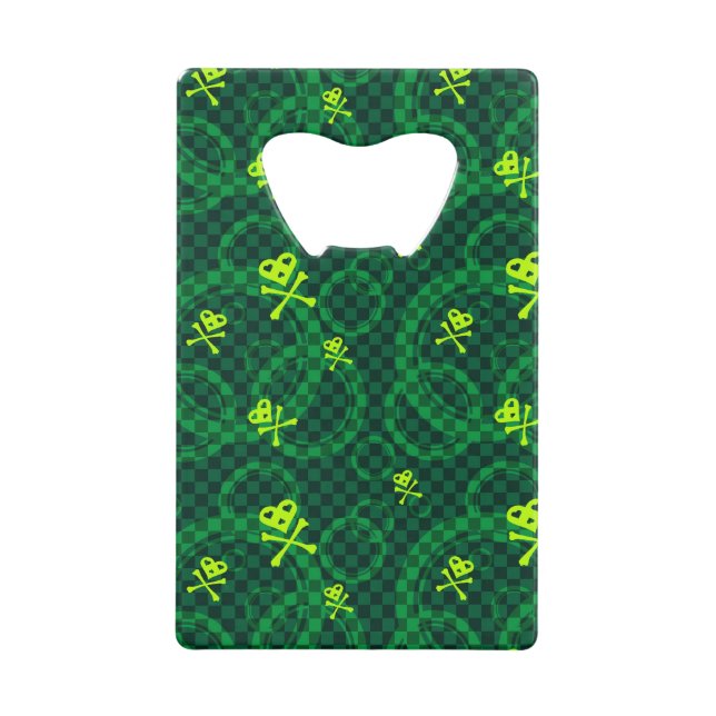 Green Emo Pattern With Circles Credit Card Bottle Opener (Front)