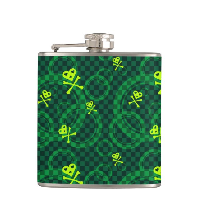 Green Emo Pattern With Circles Flask (Front)