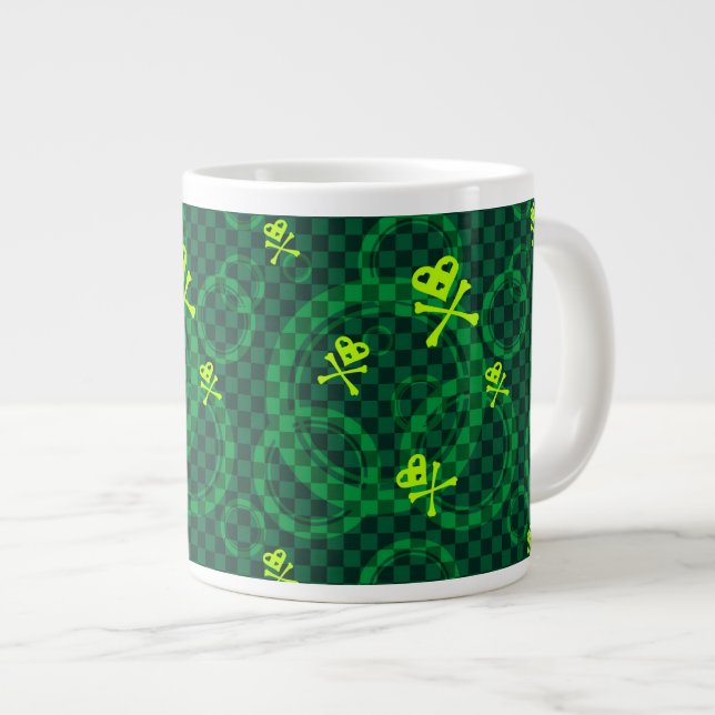 Green Emo Pattern With Circles Large Coffee Mug (Front Right)