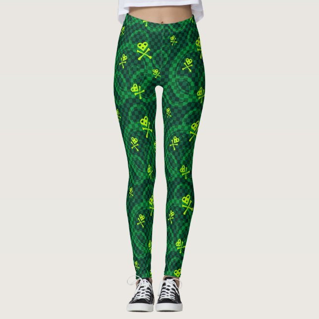 Green Emo Pattern With Circles Leggings (Front)