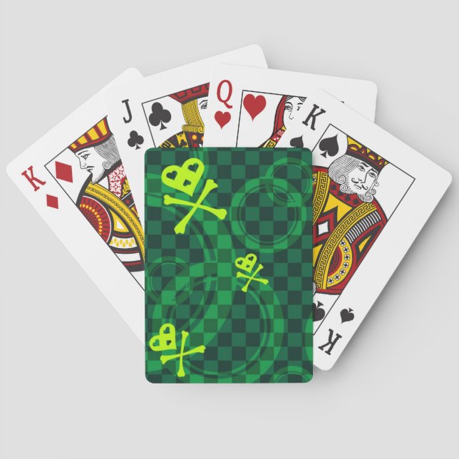 Green Emo Pattern With Circles Poker Cards (Back)