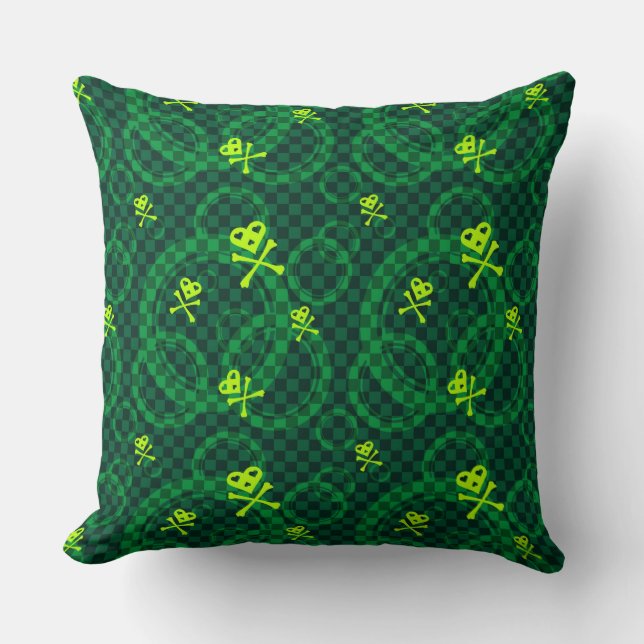 Green Emo Pattern With Circles Throw Pillow (Front)