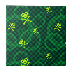 Green Emo Pattern With Circles Tile