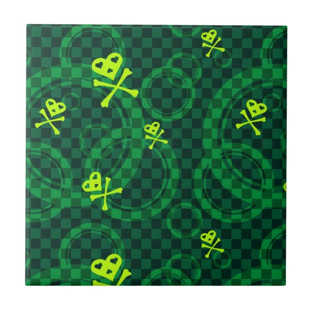 Green Emo Pattern With Circles Tile (Front)