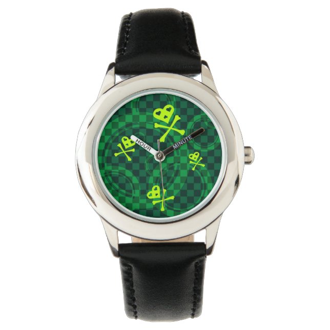 Green Emo Pattern With Circles Watch (Front)