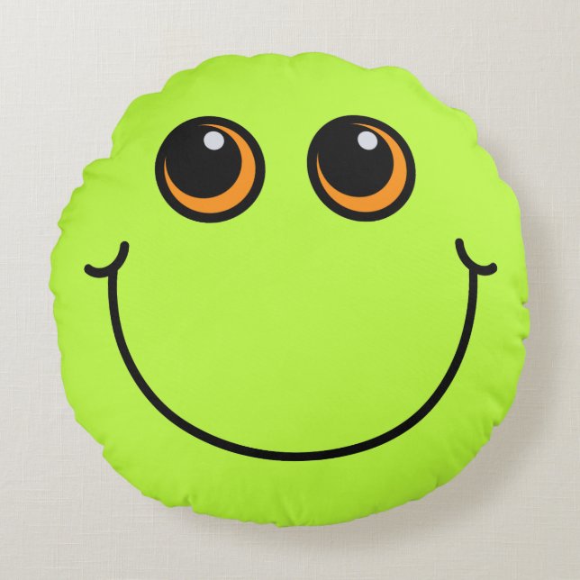 Green Emoji Face Round Pillow (Front)