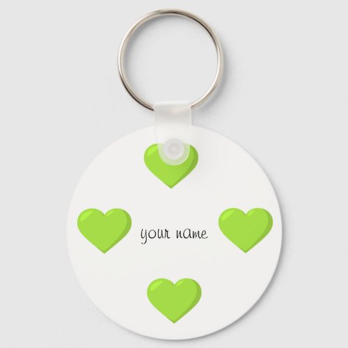 Green Emoji Hearts  and  Your Name Here  Keychain