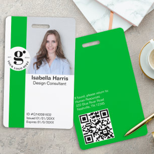 Green Employee ID Badge with Photo & QR Code
