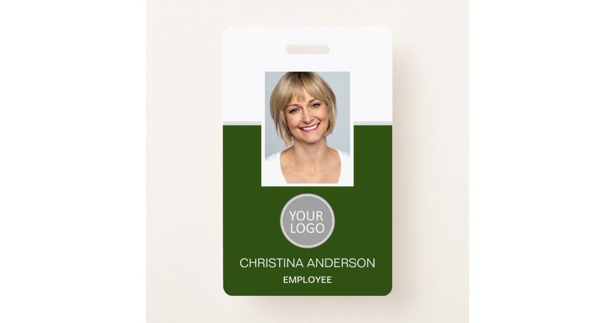Green Employee Name Logo Photo Corporate Work Badge Zazzle