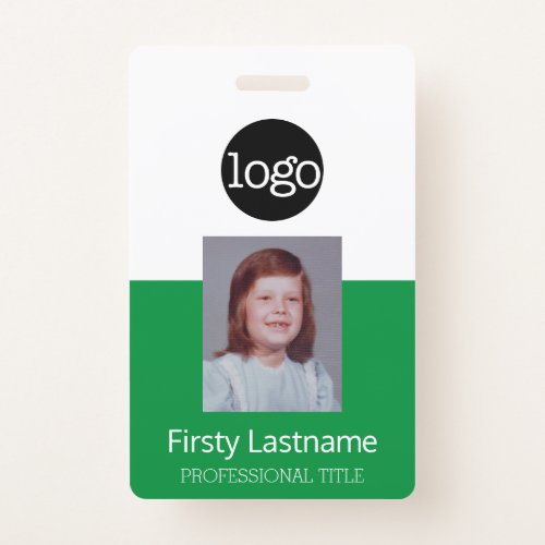 Green Employee _ Photo Bar Code Logo Name ID Badge