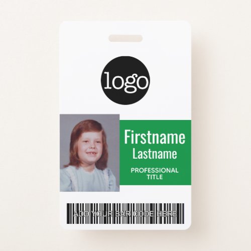 Green Employee _ Photo Bar Code Logo Name ID Badge