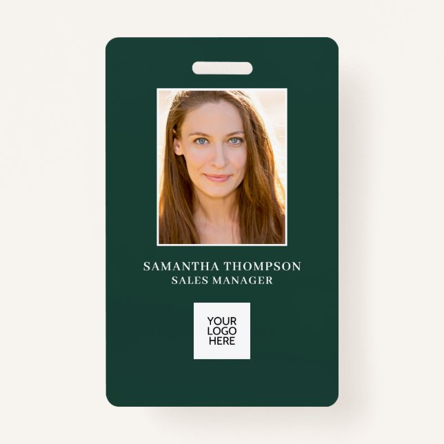 Green Employee Photo ID Company Logo Badge (Front)