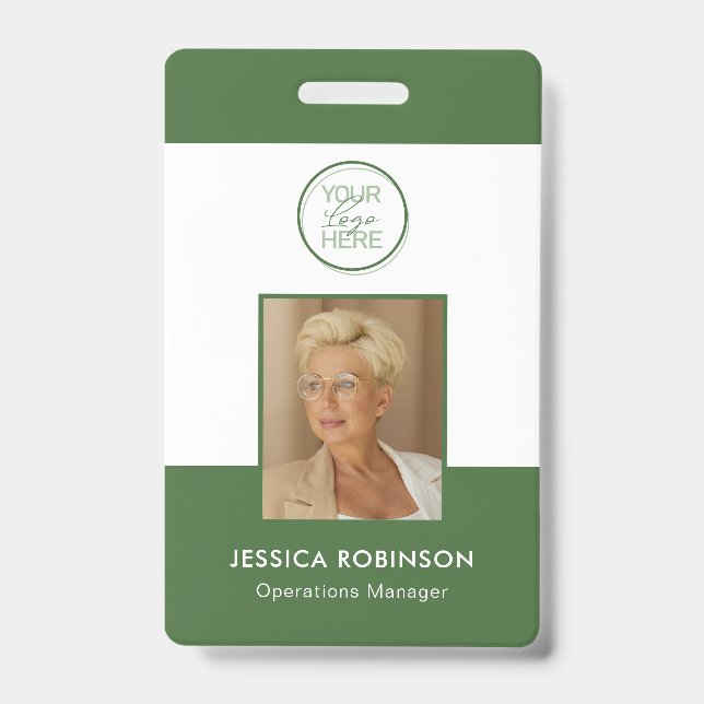 Green Employee Photo ID Security Badge with Logo (Front)
