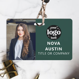 Green Employee Photo ID With QR Code Business Logo Badge