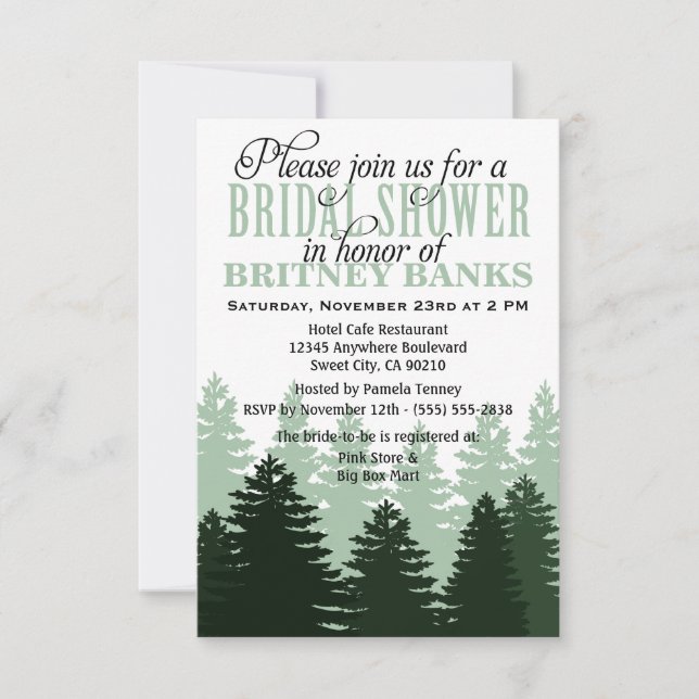 Green Enchanted Forest Bridal Shower Invitations (Front)
