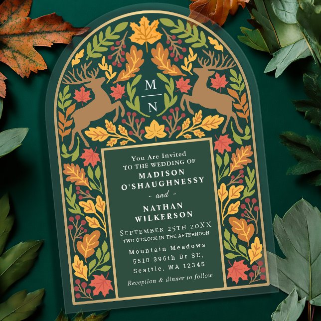 Green Enchanted Woodland Deer Arch Wedding Acrylic Invitations (Creator Uploaded)