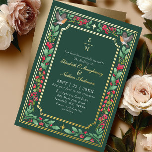Green Enchanting Botanical Floral Garden Wedding Foil Invitation