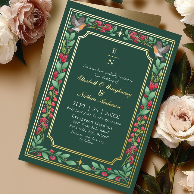 Green Enchanting Botanical Floral Garden Wedding Foil Invitation (Creator Uploaded)