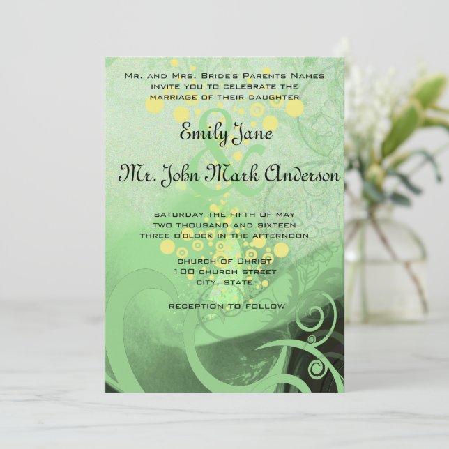 Green Enchantment Calla Lily Wedding Invitation (Standing Front)