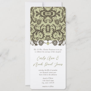 Green Enchantment Damask Wedding Invitation