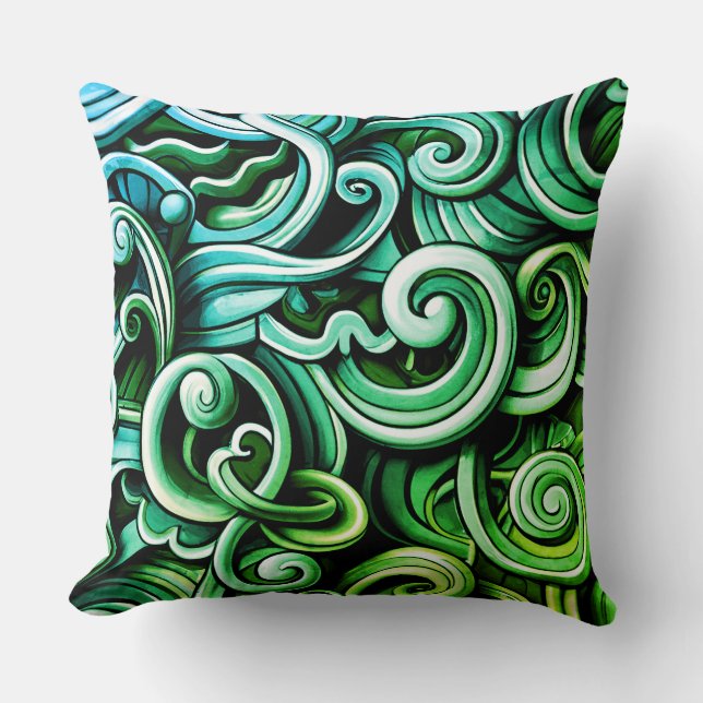 Green Energy Swirls  Throw Pillow (Front)