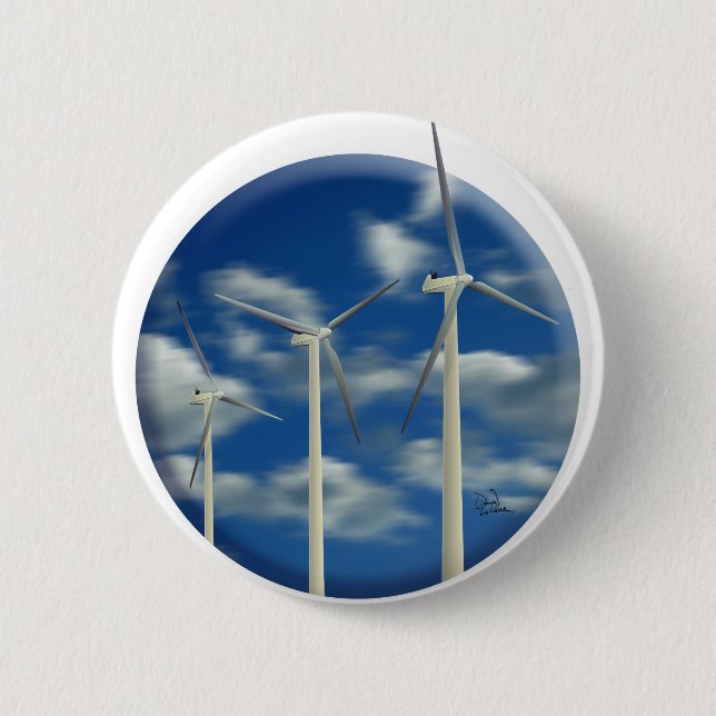 Green Energy Wind Turbine Button (Front)