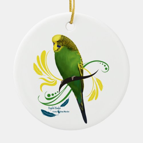 Green English Budgie Ceramic Ornament