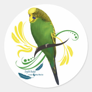 Green English Budgie Classic Round Sticker