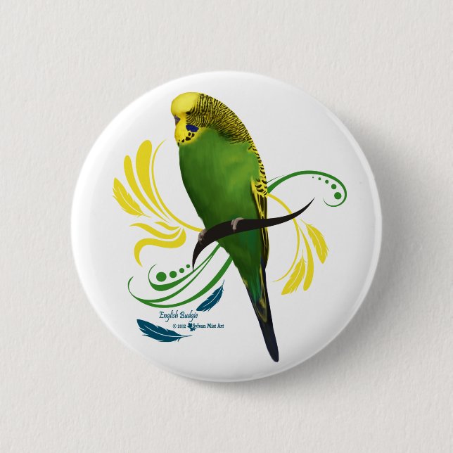 Green English Budgie Pinback Button (Front)