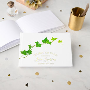 Green English Ivy Celebration of Life Memorial Foil Guest Book