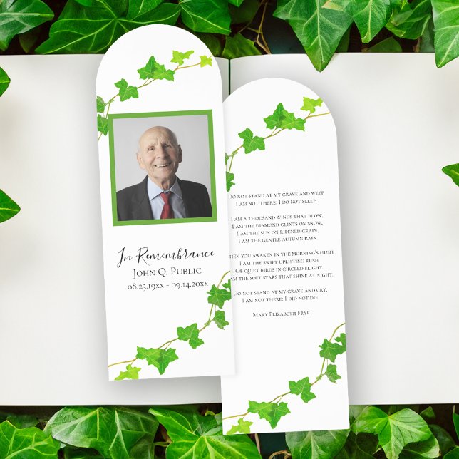 Green English Ivy Funeral Memorial Prayer Card Bookmarks (Creator Uploaded)