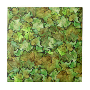 Green English Ivy Nature Watercolor Pattern Ceramic Tile