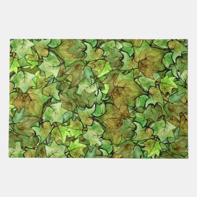 Green English Ivy Nature Watercolor Pattern Doormat (Front)