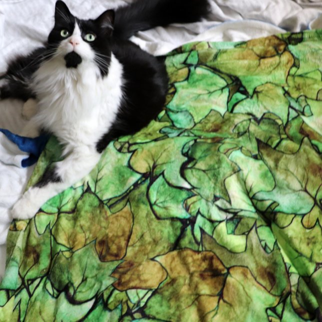 Green English Ivy Nature Watercolor Pattern Fleece Blanket (Creator Uploaded)