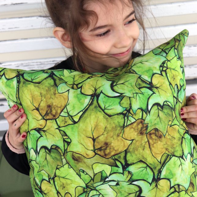 Green English Ivy Nature Watercolor Pattern Throw Pillow (Creator Uploaded)