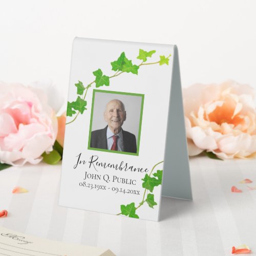 Green English Ivy Vine Celebration of Life Funeral Table Tent Sign