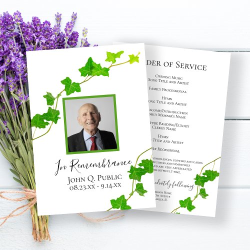 Green English Ivy Vine Foliage Funeral Service Program