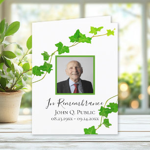 Green English Ivy Vine Foliage Funeral Sympathy Letterpress Thank You Card