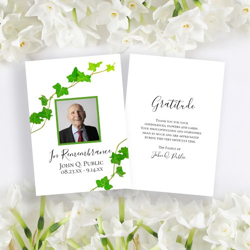Green English Ivy Vine Foliage Funeral Sympathy Thank You Card